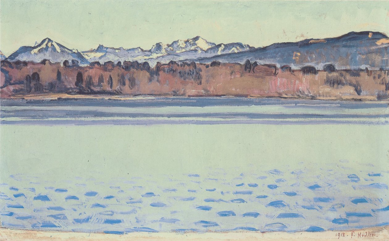Genevenjärvi ja Mont Blanc iltapäivällä tekijältä Ferdinand Hodler