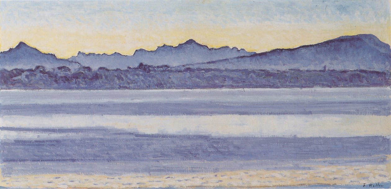 Genevenjärvi ja Mont Blanc aamun valossa tekijältä Ferdinand Hodler
