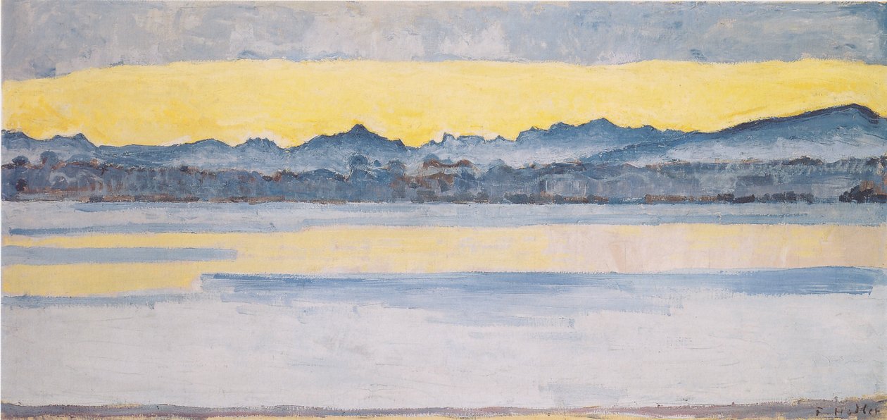 Genevenjärvi ja Mont Blanc aamunkoitteessa1 tekijältä Ferdinand Hodler