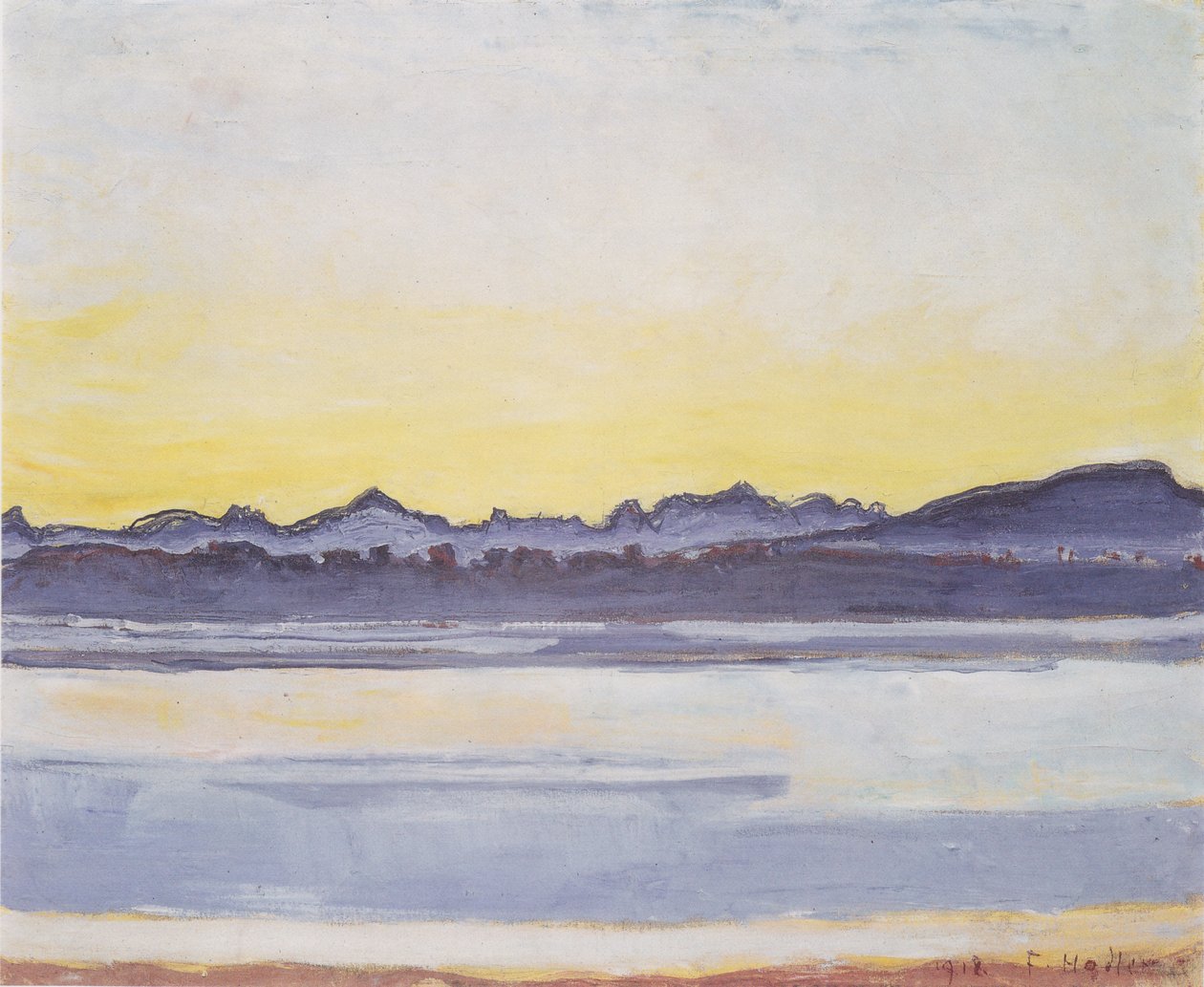 Genevenjärvi ja Mont Blanc ennen auringonnousua tekijältä Ferdinand Hodler