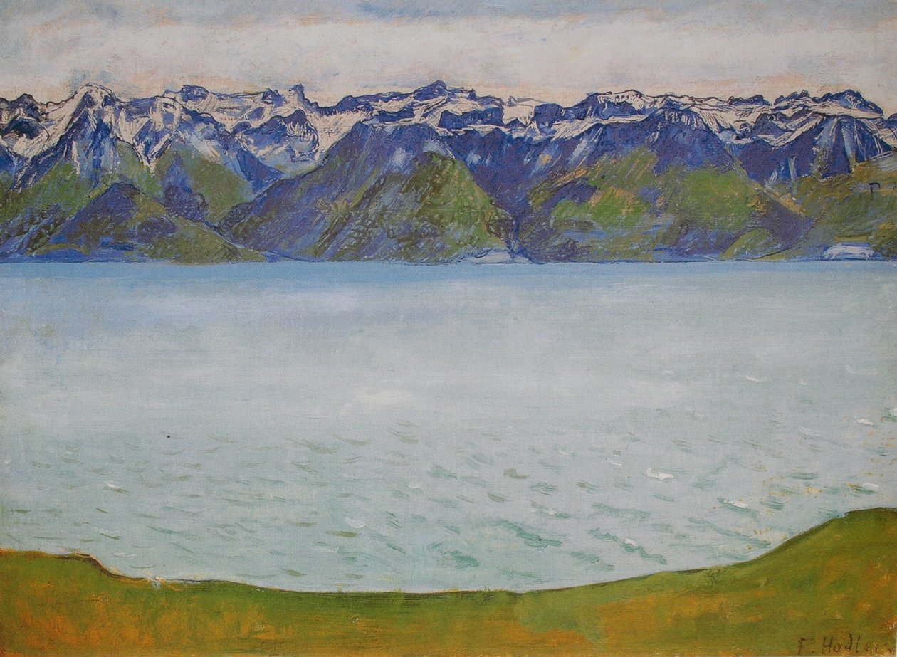Genevenjärvi ja Savoy-vuoret tekijältä Ferdinand Hodler