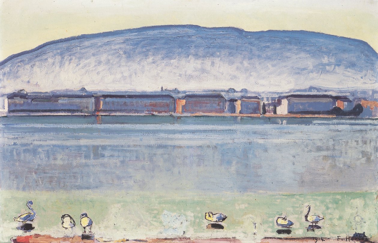 Genevenjärvi ja kuusi joutsenta tekijältä Ferdinand Hodler