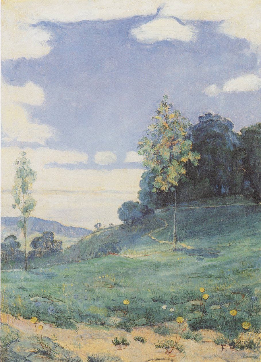 Maisema, jossa on kaksi pientä puuta tekijältä Ferdinand Hodler