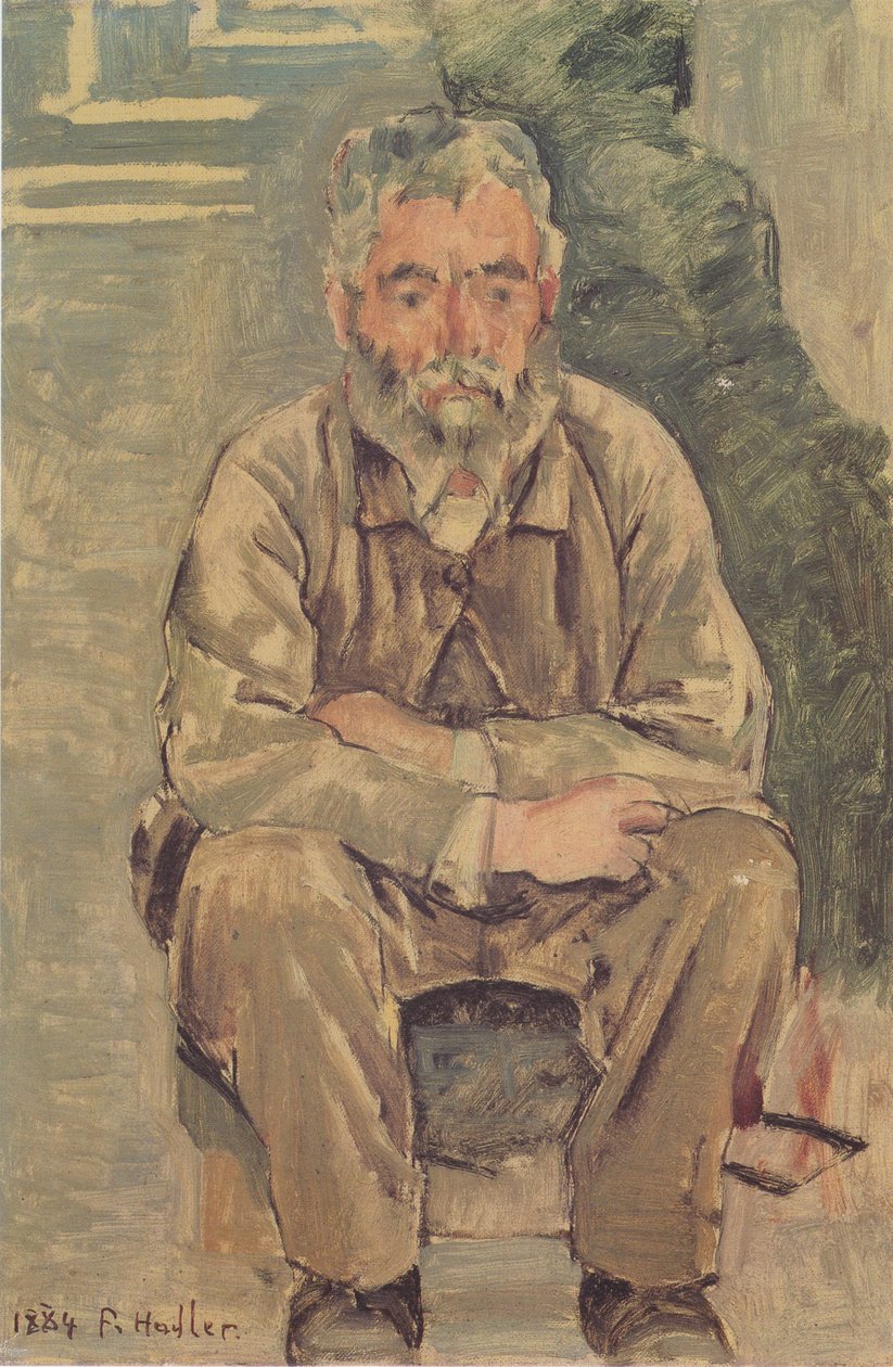 Istuva parrakas mies tekijältä Ferdinand Hodler