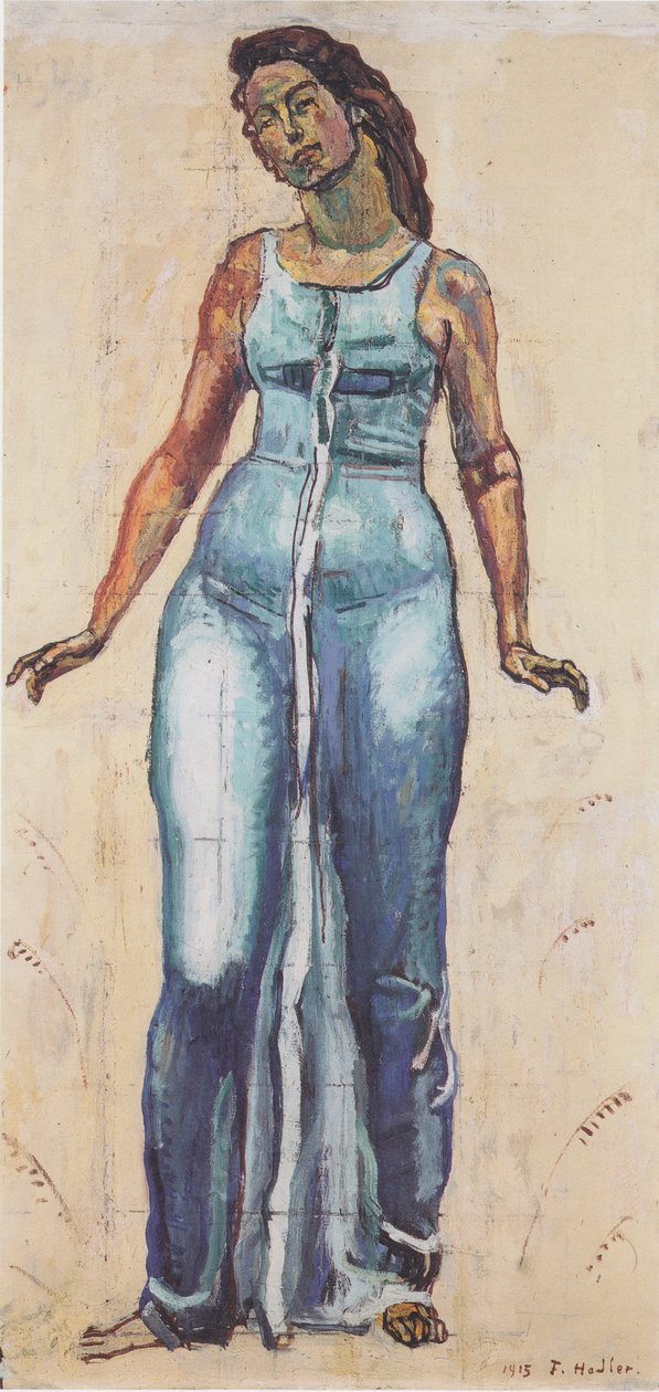 Seisova naishahmo sinisessä kaapussa tekijältä Ferdinand Hodler