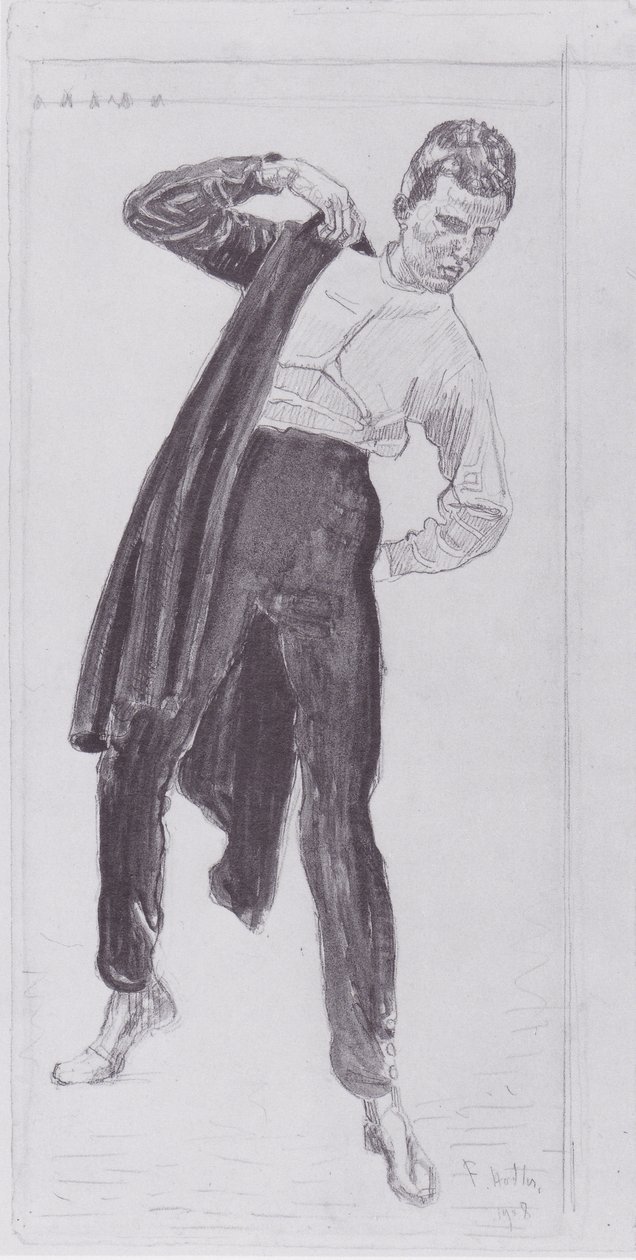 Opiskelija, joka pukee päälleen tunikan tekijältä Ferdinand Hodler