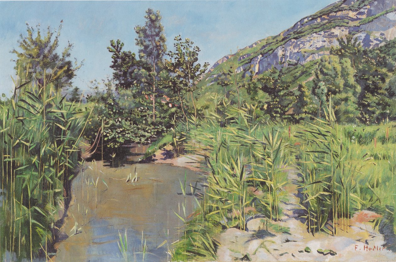 Lampi Maisema lähellä Veyrier tekijältä Ferdinand Hodler