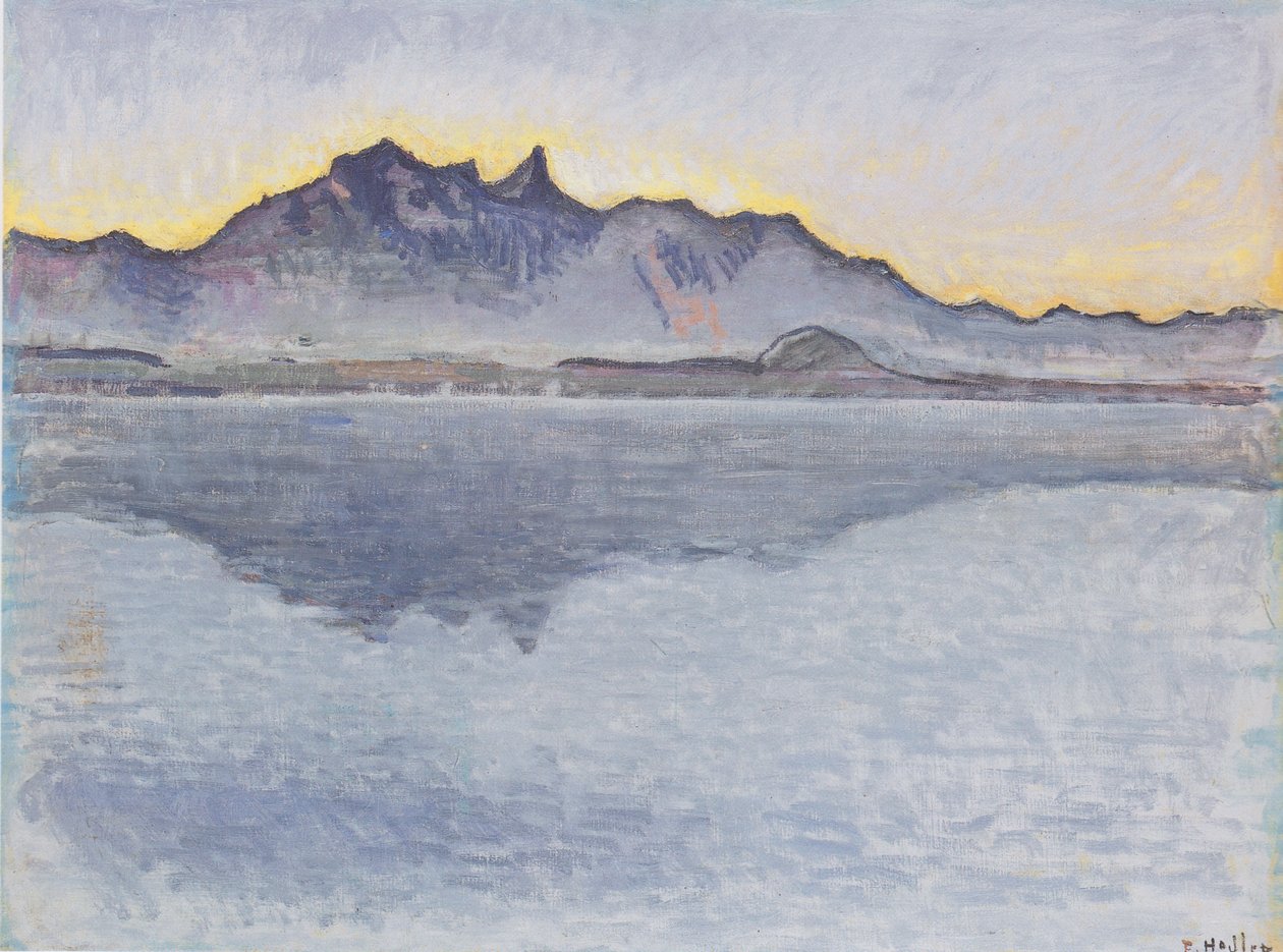 Thunjärvi ja Stockhornin ketju illalla tekijältä Ferdinand Hodler