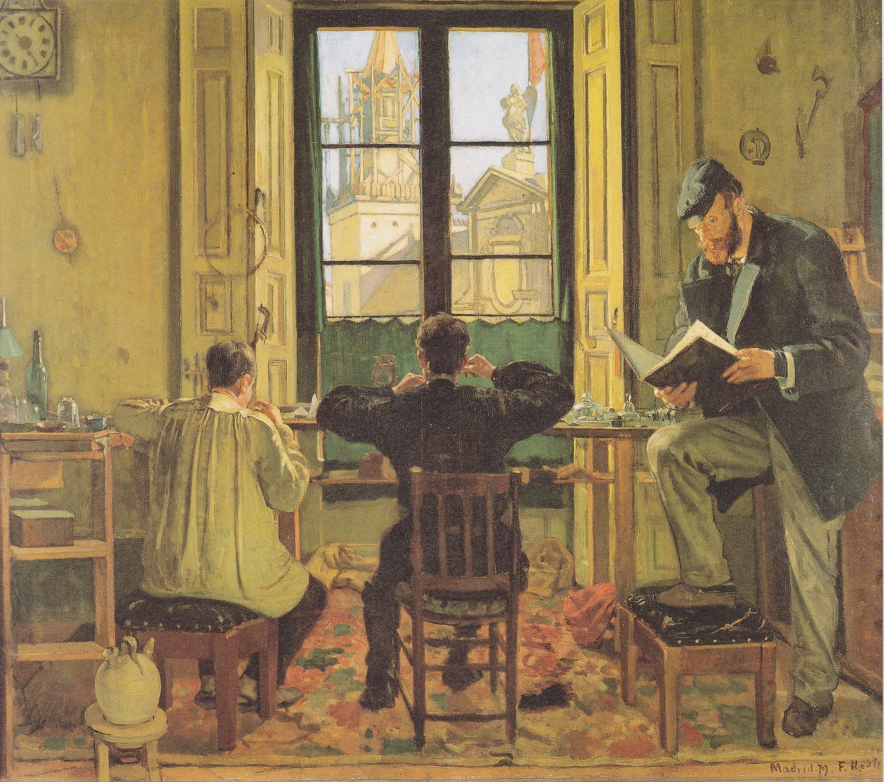 Kellosepän työpaja Madridissa tekijältä Ferdinand Hodler