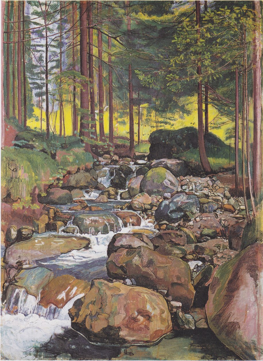 Metsä ja vuoristopuro tekijältä Ferdinand Hodler