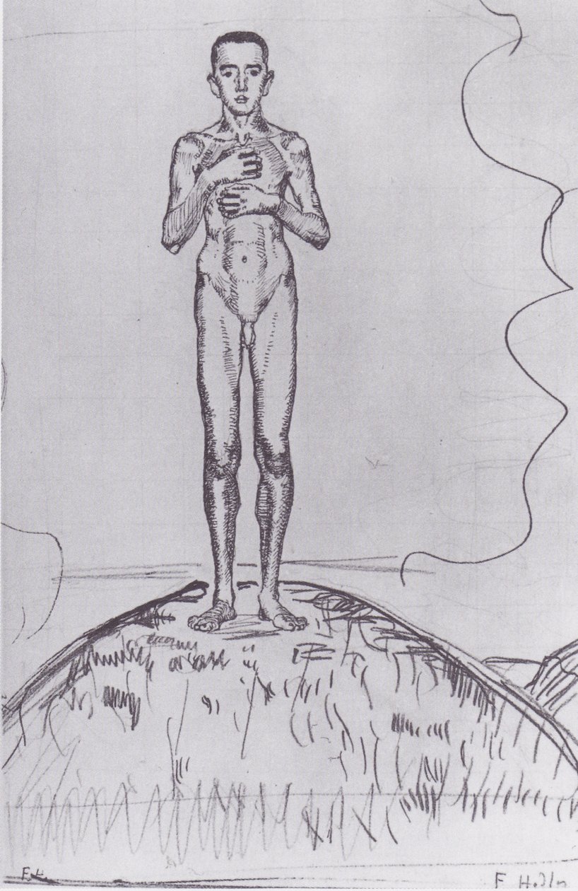 Nuori mies seisoo kukkulalla tekijältä Ferdinand Hodler