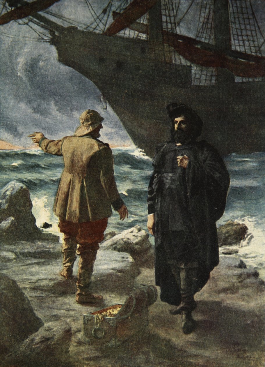 Daland katsoi muukalaista innokkaasti J. Walker McSpaddenin (1874-1960) teoksesta "Wagnerin oopperoiden tarinat", 1905. tekijältä Ferdinand Leeke