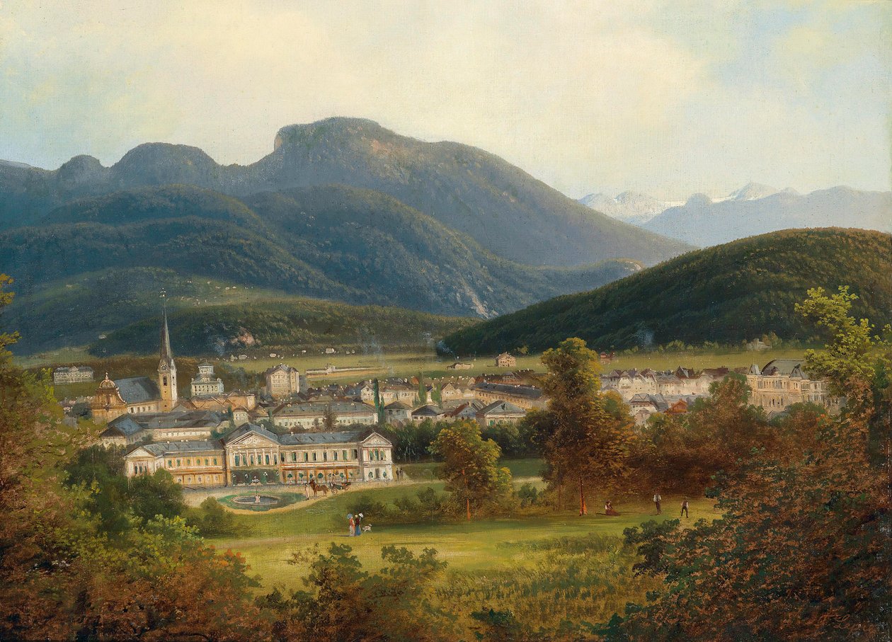 Blick auf Ischl und die Kaiservilla, im Hintergrund der Dachstein tekijältä Ferdinand Lepie
