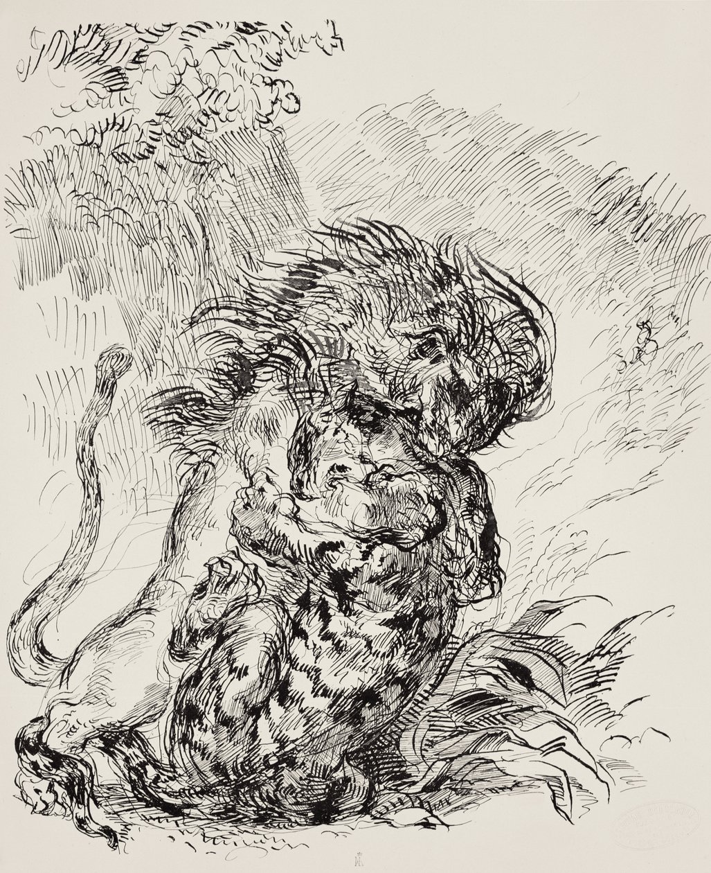 Leijona, joka pelastaa tiikeriä tekijältä Ferdinand Victor Eugene Delacroix