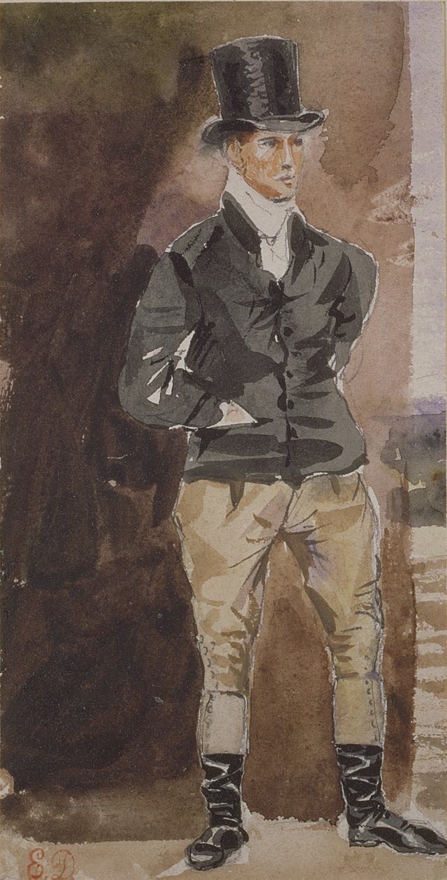 Vaunumies seisoo, hieman oikealle kääntyneenä, 1800-luku tekijältä Ferdinand Victor Eugene Delacroix