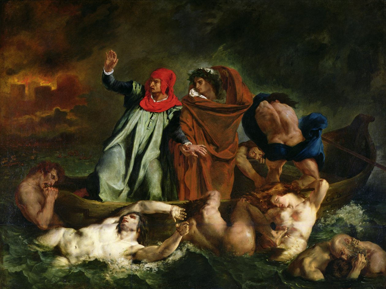 Dante (1265-1321) ja Vergilius (70-19 eKr.) Tuonelassa, 1822. tekijältä Ferdinand Victor Eugene Delacroix
