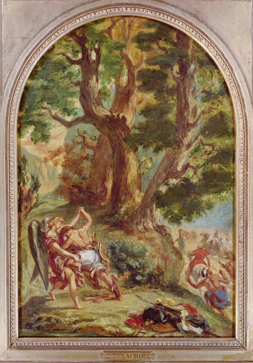 Jaakob paini enkelin kanssa, 1857 tekijältä Ferdinand Victor Eugene Delacroix