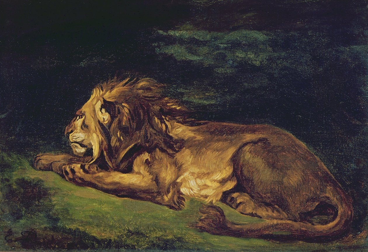 Leijona lepää tekijältä Ferdinand Victor Eugene Delacroix