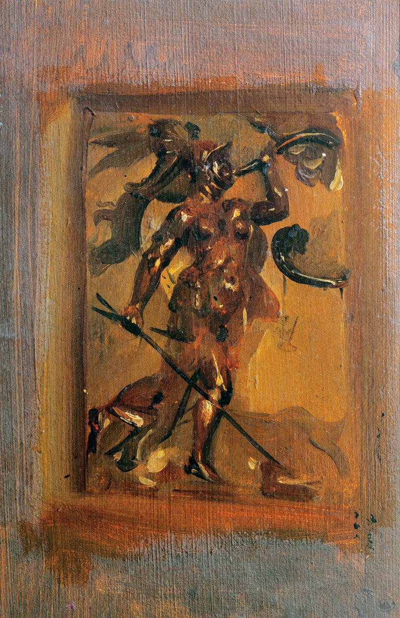 Panssaripukuinen mies puhaltaa torvea tekijältä Ferdinand Victor Eugene Delacroix