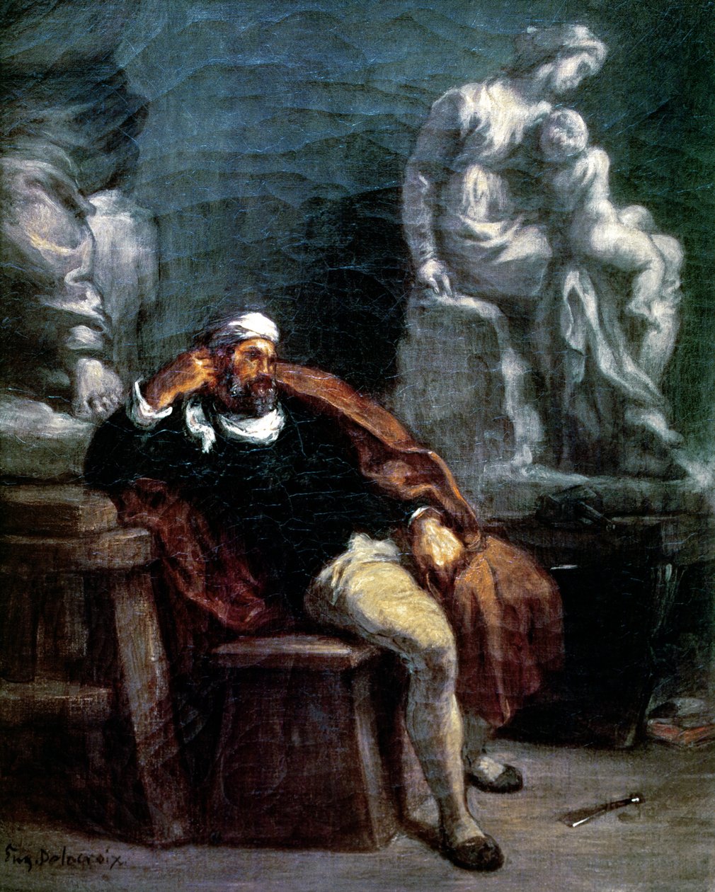 Michelangelo (1475-1564) studiossaan tekijältä Ferdinand Victor Eugene Delacroix