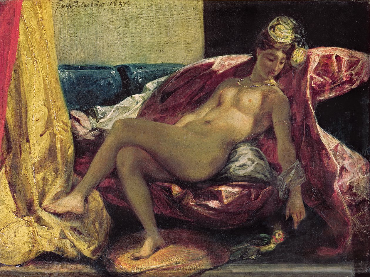 Makaava Odalisque tai Nainen papukaija kanssa, 1827 tekijältä Ferdinand Victor Eugene Delacroix