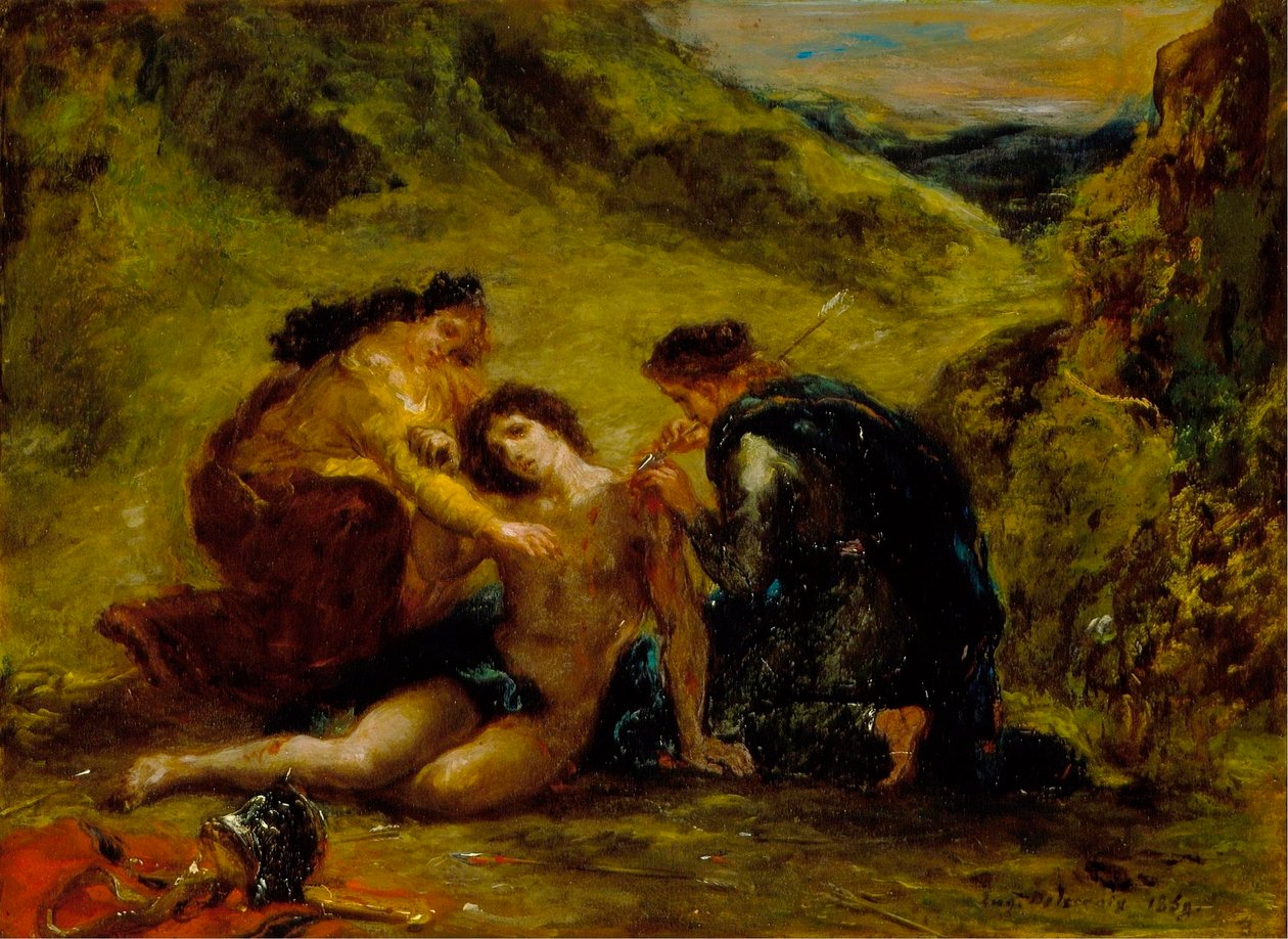 Pyhä Sebastian pyhän Irenen ja avustajan kanssa tekijältä Ferdinand Victor Eugene Delacroix