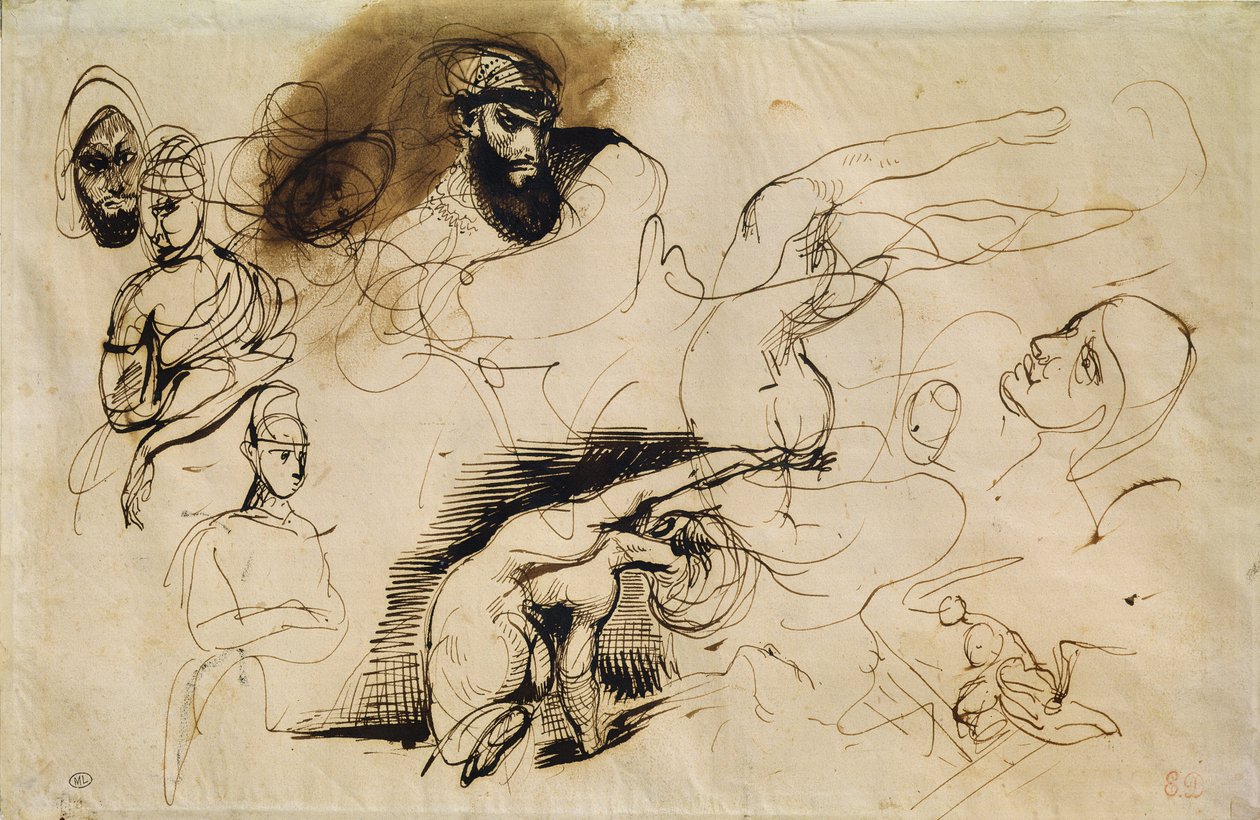 Luonnos Sardanapalusille tekijältä Ferdinand Victor Eugene Delacroix