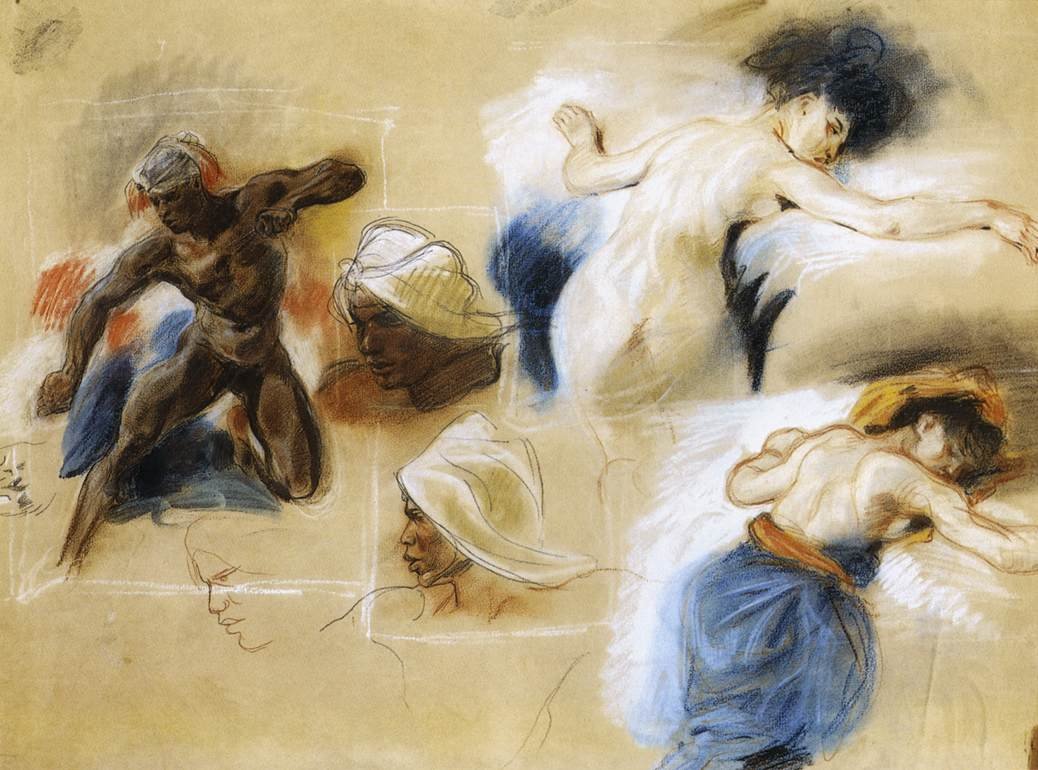 Luonnos teokseen Sardanapaluksen kuolema tekijältä Ferdinand Victor Eugene Delacroix