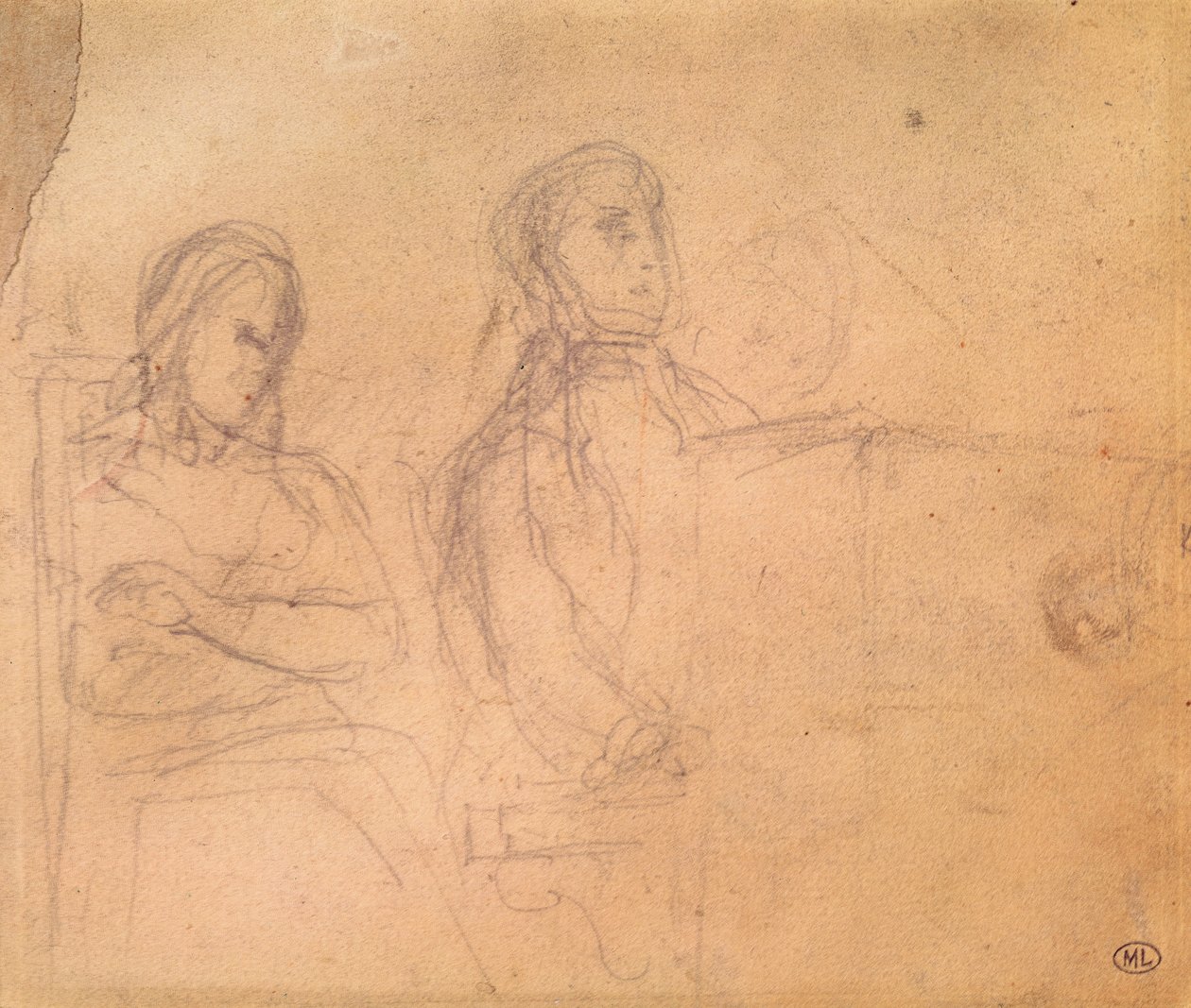 Tutkimus Frederic Chopinin (1810-49) ja George Sandin (1804-76) muotokuvaa varten tekijältä Ferdinand Victor Eugene Delacroix