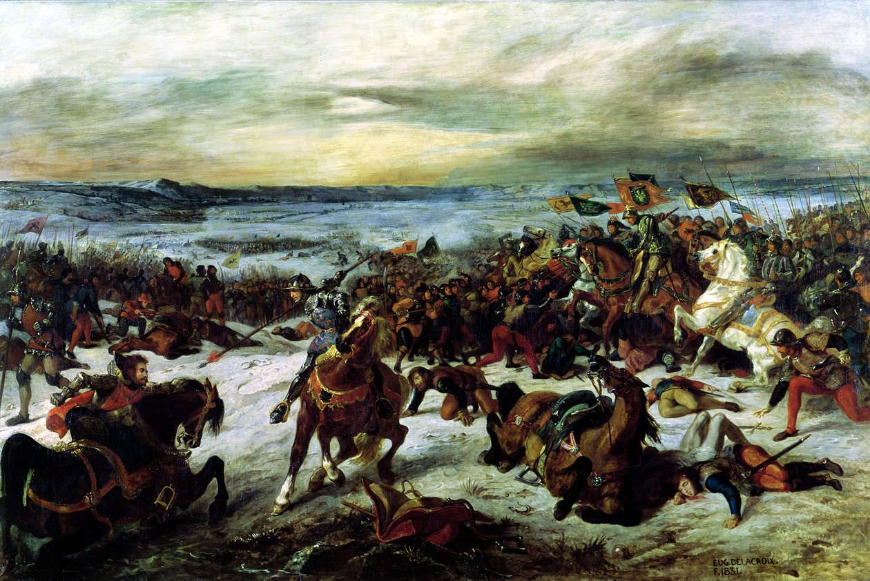 Charles Rohkean (1433-77) kuolema Nancyn taistelussa 5. tammikuuta 1477 1831 tekijältä Ferdinand Victor Eugene Delacroix