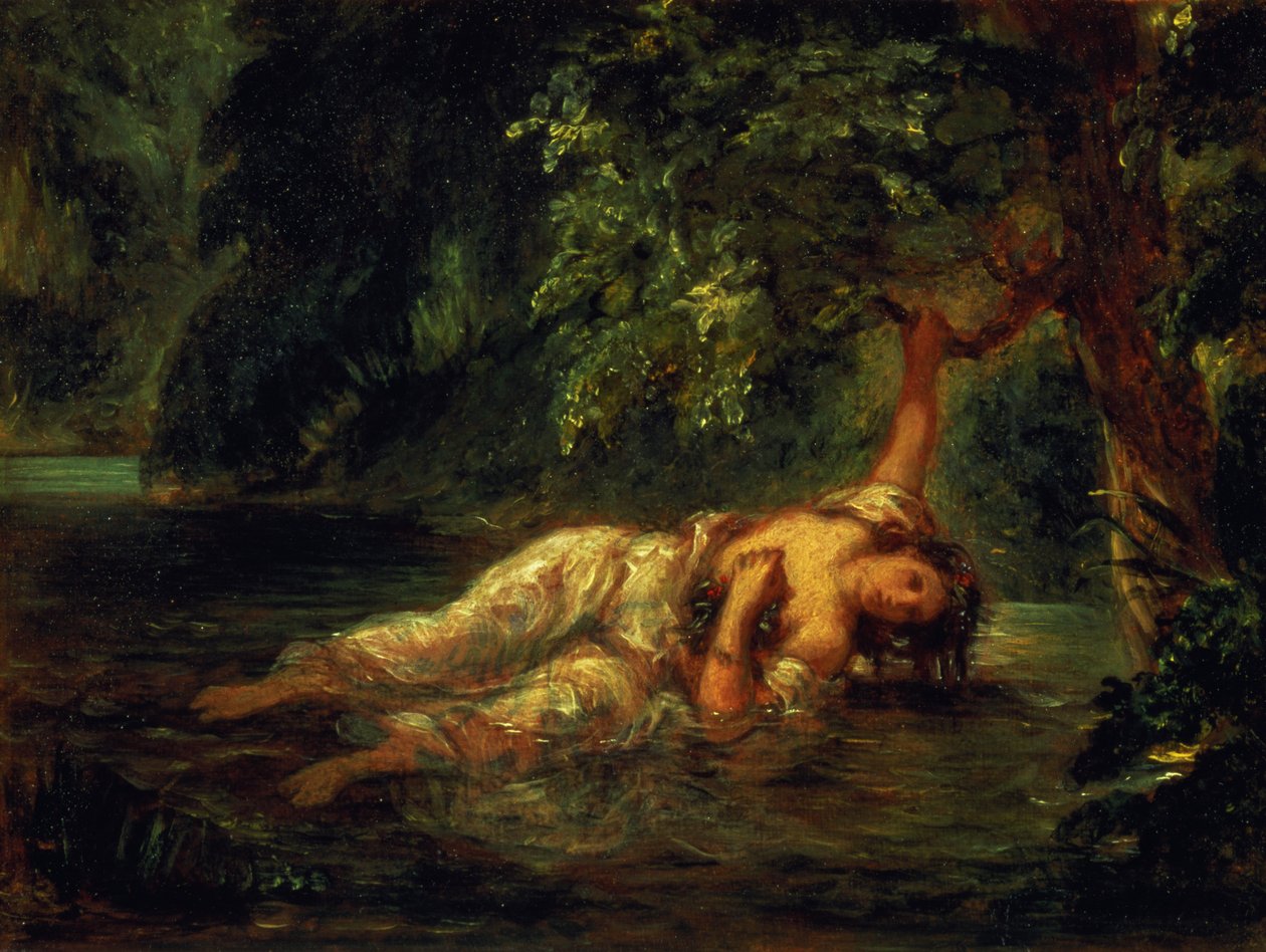 Ophelian kuolema, 1844 tekijältä Ferdinand Victor Eugene Delacroix