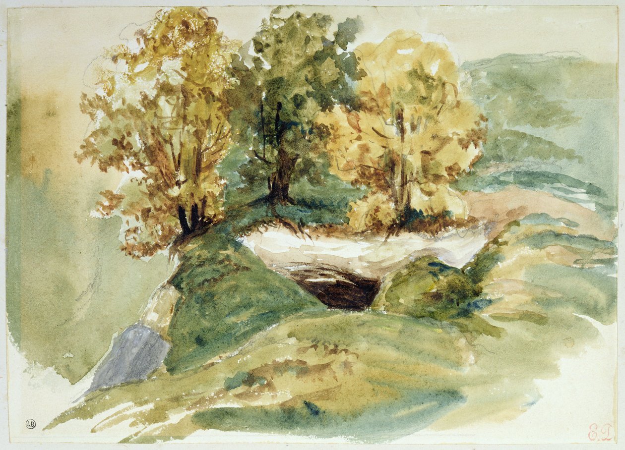 Kolme puuta kukkulan reunalla tekijältä Ferdinand Victor Eugene Delacroix