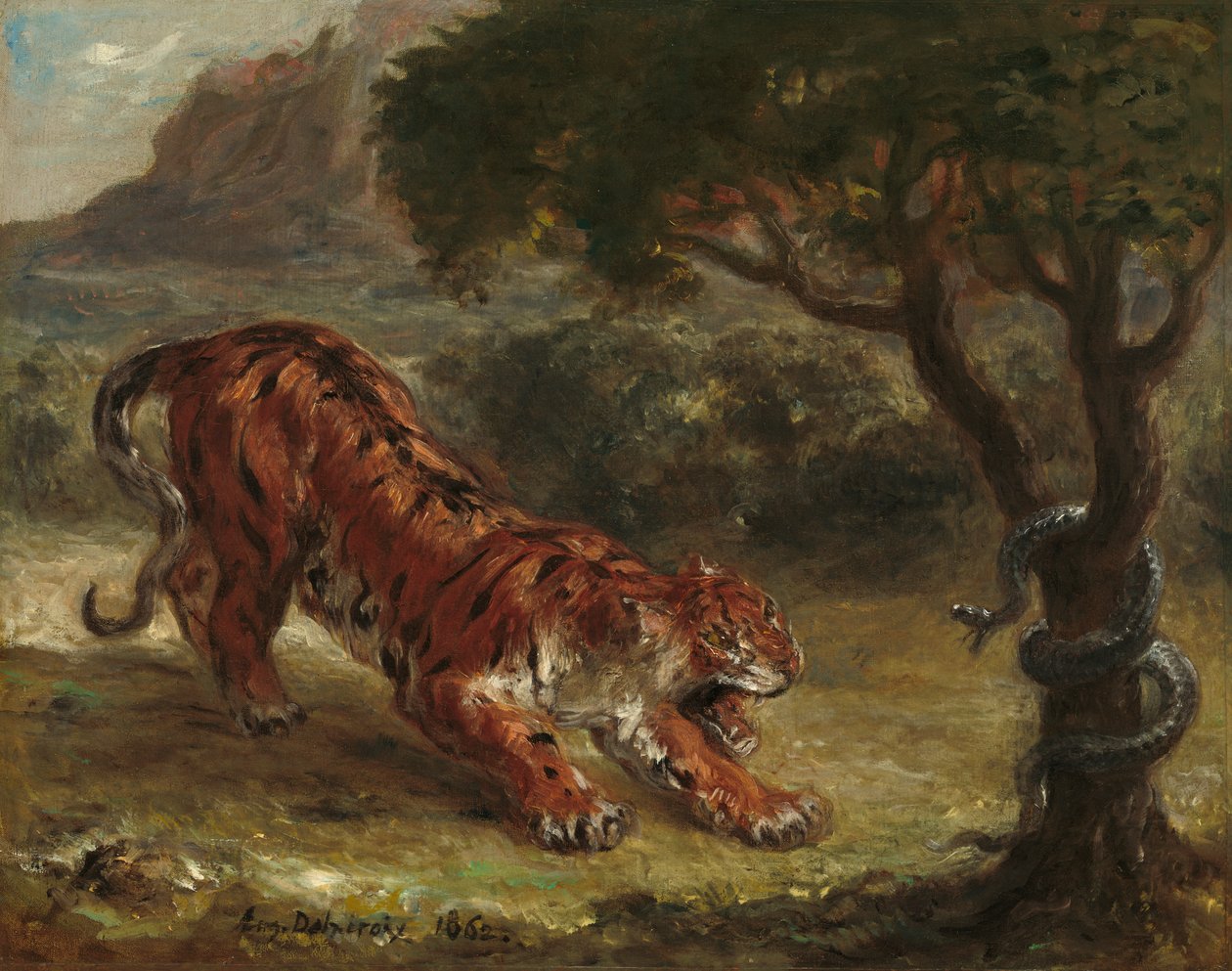 Tiikeri ja käärme, 1862 tekijältä Ferdinand Victor Eugene Delacroix