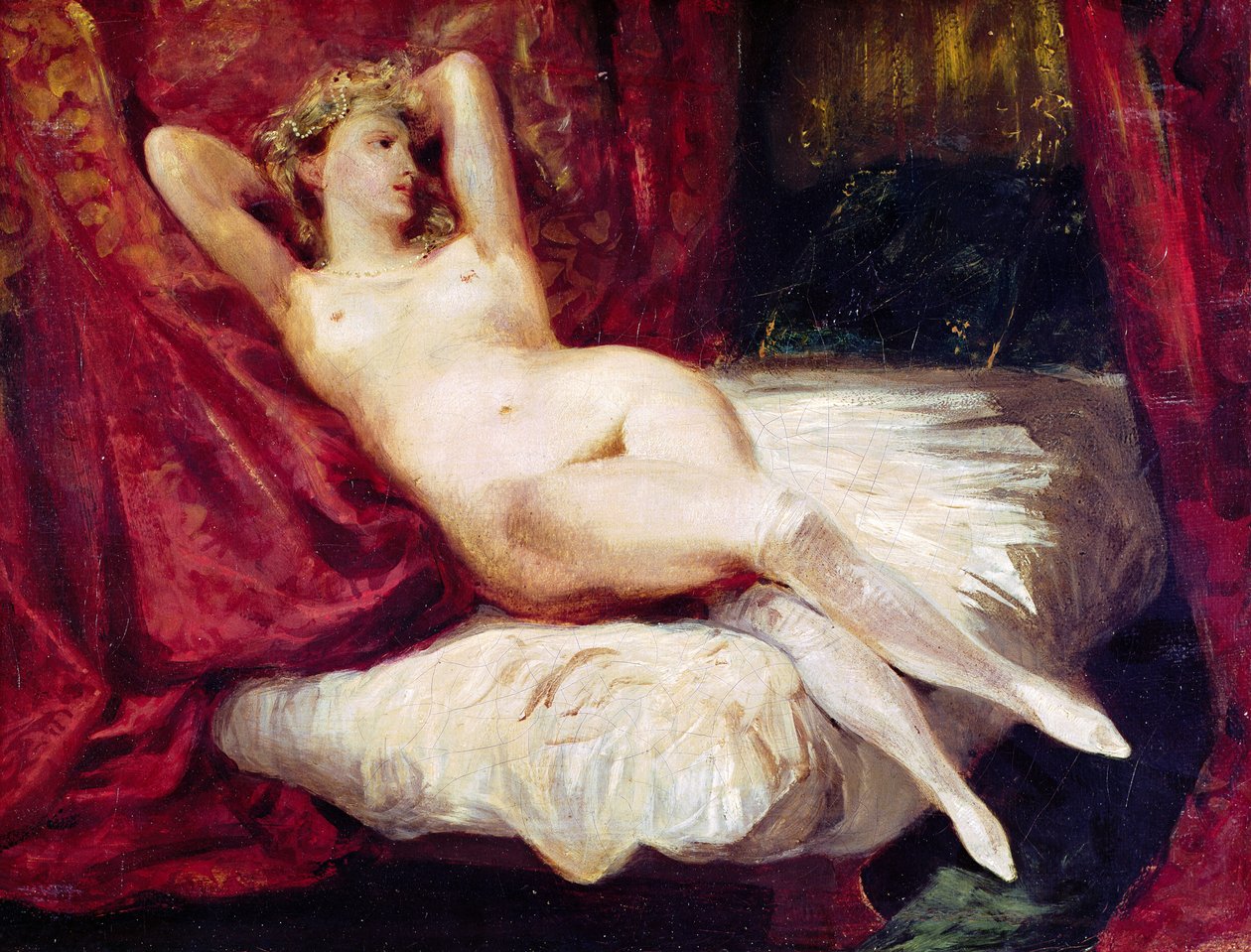 Nainen valkoisilla sukkahousuilla tekijältä Ferdinand Victor Eugene Delacroix