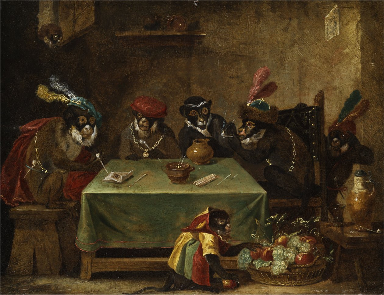 Die tabakrauchende Affenrunde tekijältä Ferdinand van Kessel