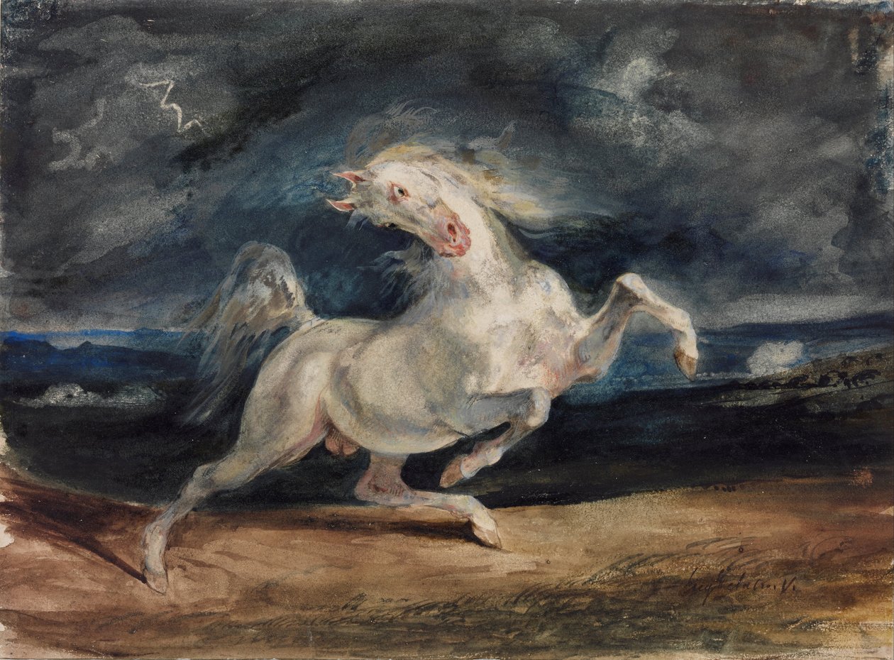 Hevonen pelästyi salamaa tekijältä Ferdinand Victor Eugene Delacroix