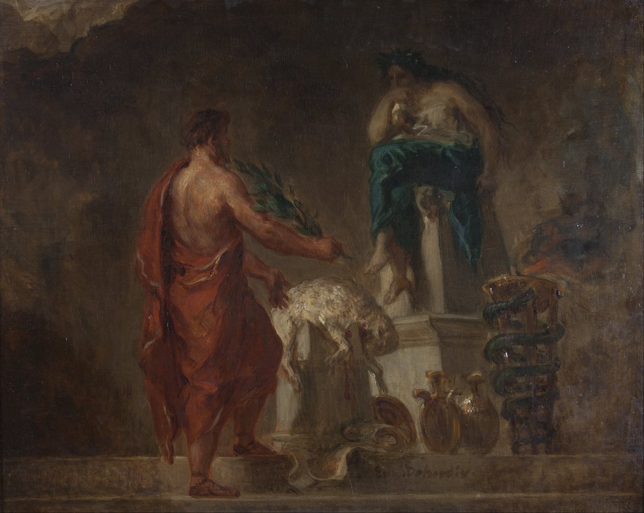 Lycurgus neuvottelee Pythian kanssa tekijältä Ferdinand Victor Eugene Delacroix