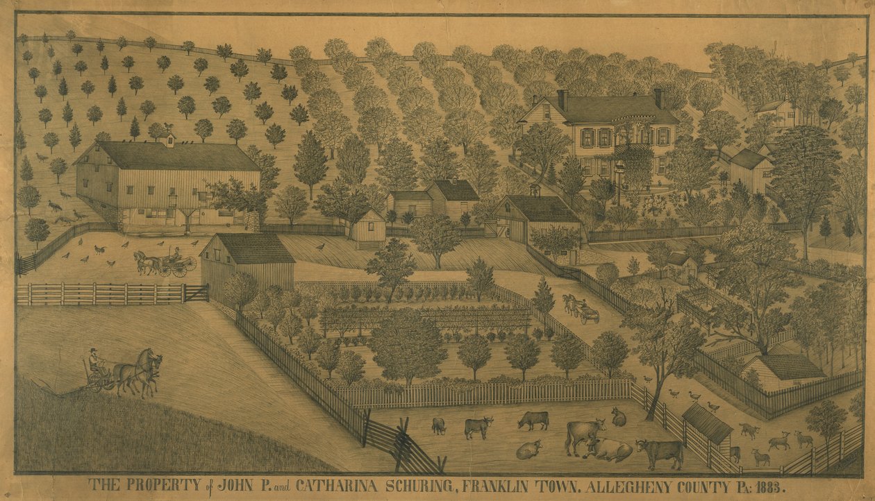 John P.:n ja Catharina Schuringin omaisuus, Franklin Town, Allegheny County, Pennsylvania, 1883 tekijältä Ferdinand A. Brader