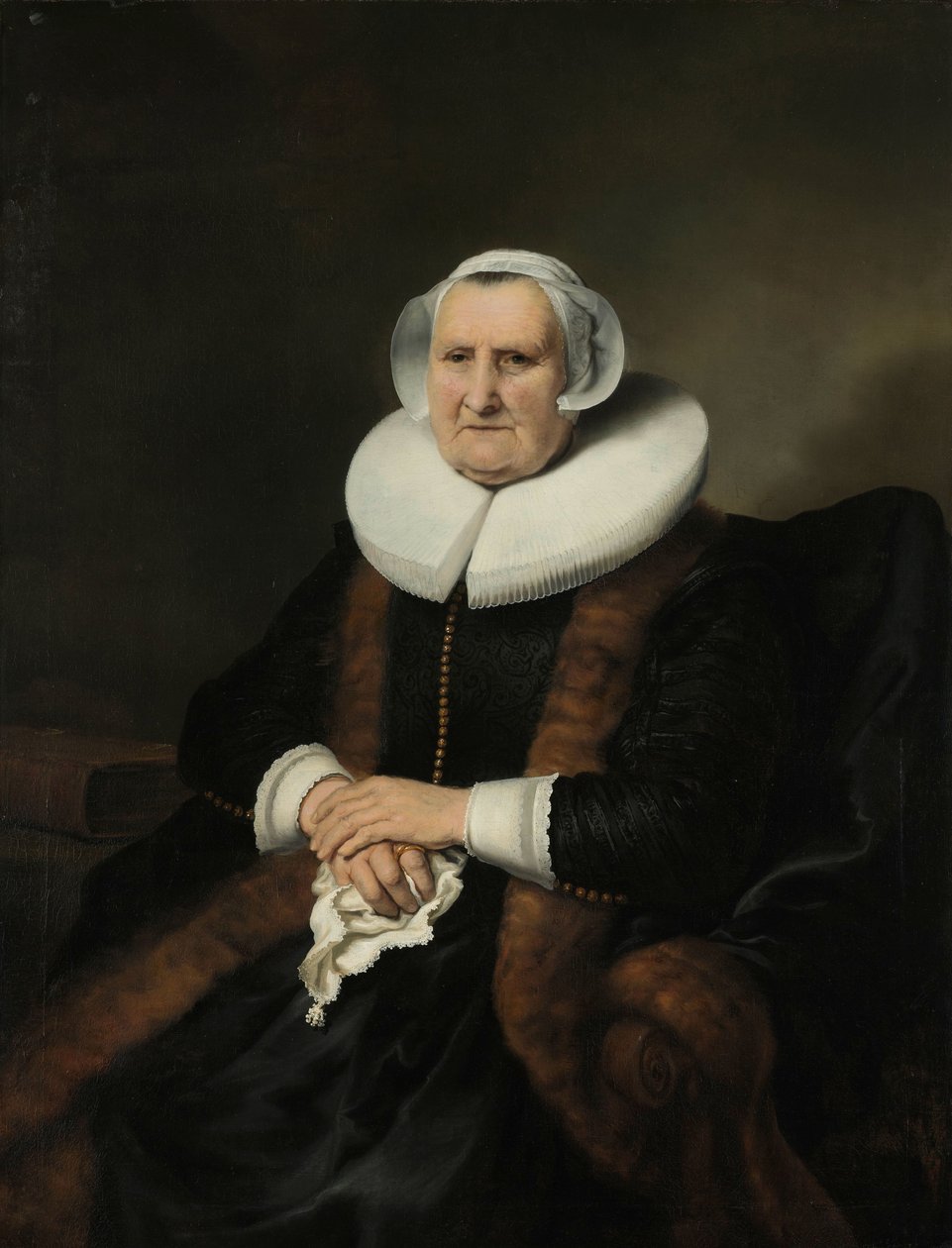 Muotokuva vanhasta naisesta, mahdollisesti Elisabeth Basista Vanhan naisen muotokuva, mahdollisesti Elisabeth Jacobsdr Bas (1571-1649), Jochem Hendricksz Swartenhontin leski tekijältä Ferdinand Bol (attributed to)