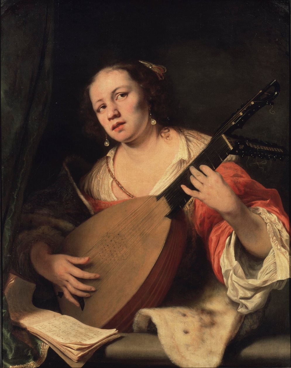 Nainen soittaa luuttua, 1654 tekijältä Ferdinand Bol