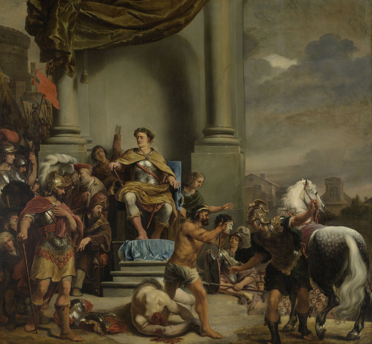 Konsuli Titus Manlius Torquatus määrää poikansa mestauksen, 1662-1664 tekijältä Ferdinand Bol