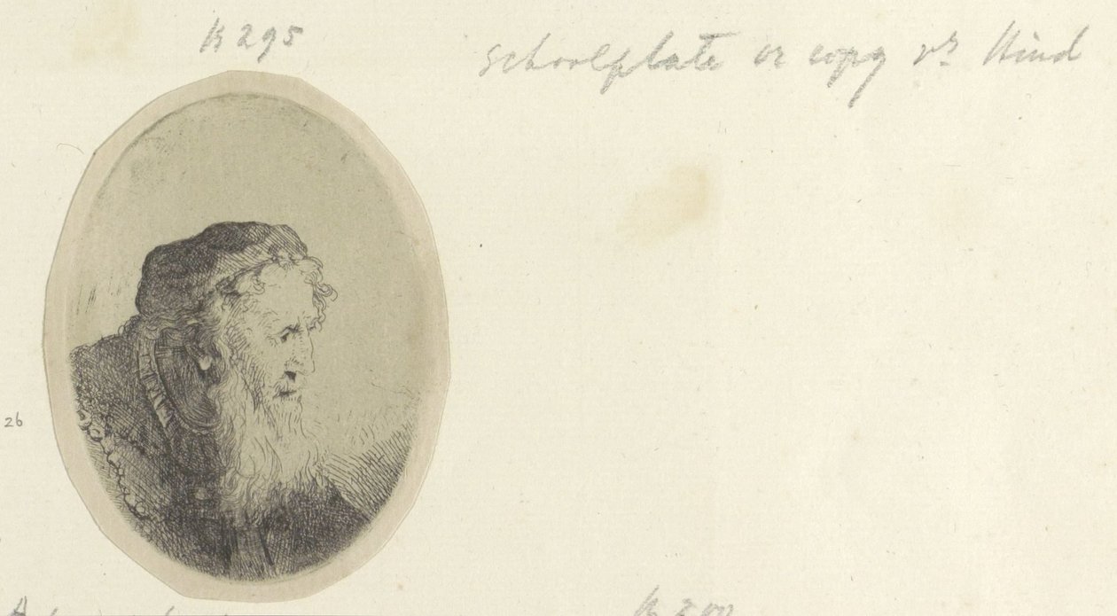 Oude mies laittaa baardin Kokoelma kahdeksankymmentäviisi alkuperäistä vedosta (sarjan nimi) tekijältä Ferdinand Bol