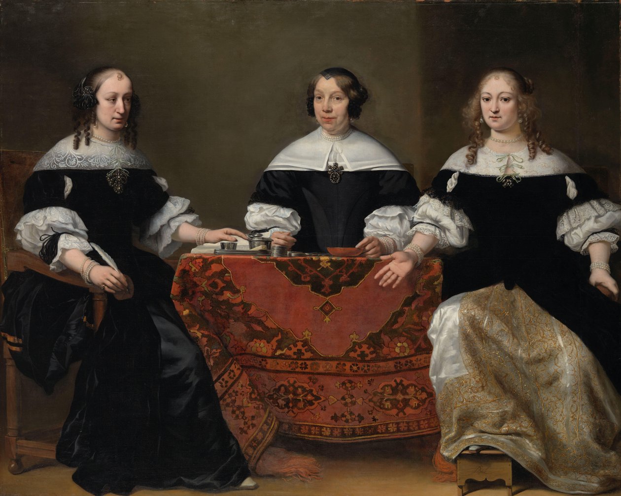 Muotokuva Leprozenhuisin kolmesta Regentsissasta, Amsterdam Kolme spitaalisten turvapaikan regenttarta Amsterdamissa, 1668 tekijältä Ferdinand Bol