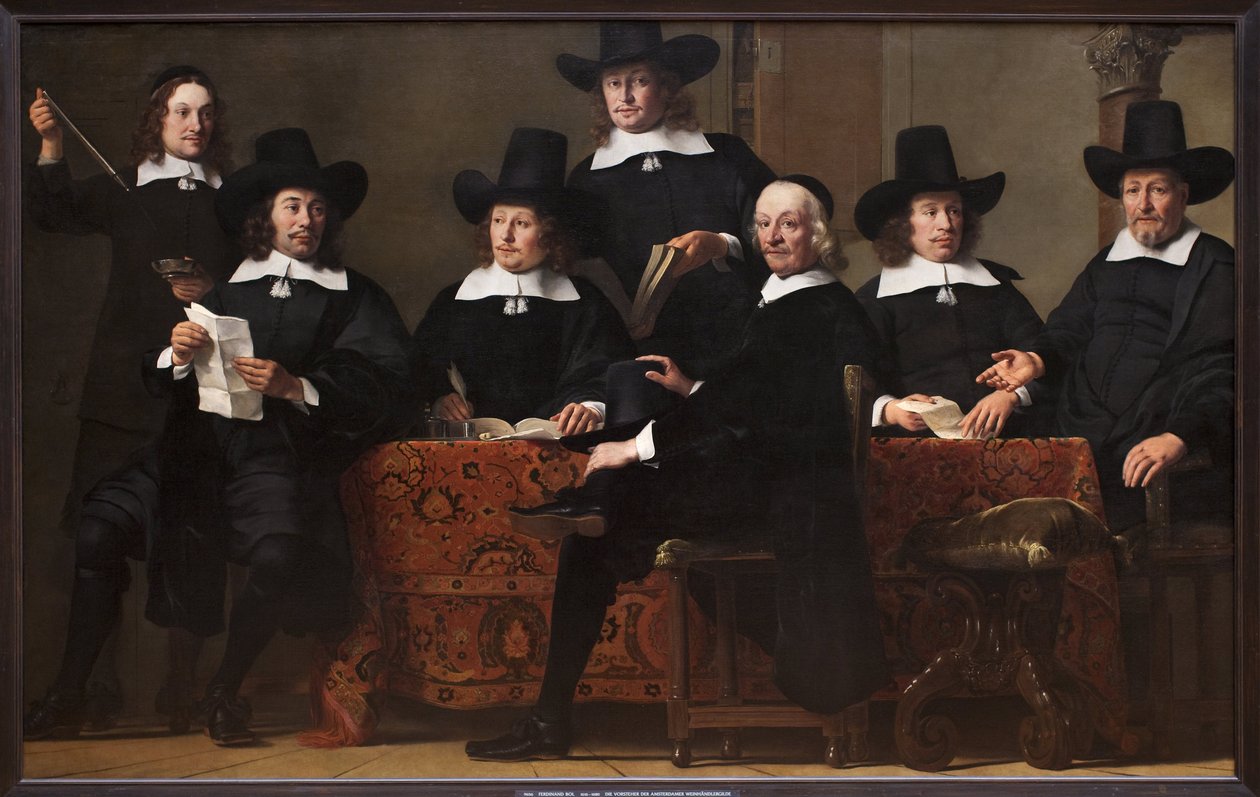 Amsterdam Wine Merchants Guildin (Alankomaat) puheenjohtaja. Ferdinand Bolin (1616-1680) maalaus, öljy kankaalle, noin 1659. Hollantilainen taide tekijältä Ferdinand Bol