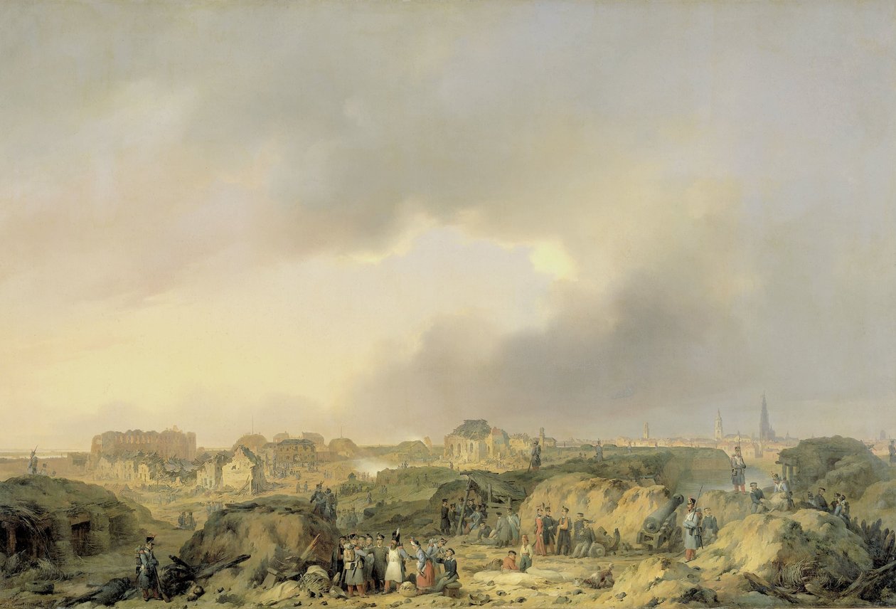 Antwerpenin linnoitus pian 19.11.-23.12.1832 välisen piirityksen jälkeen ja hollantilaisen Garissonin antautumisesta ranskalaisille tekijältä Ferdinand De Braekeleer (I)