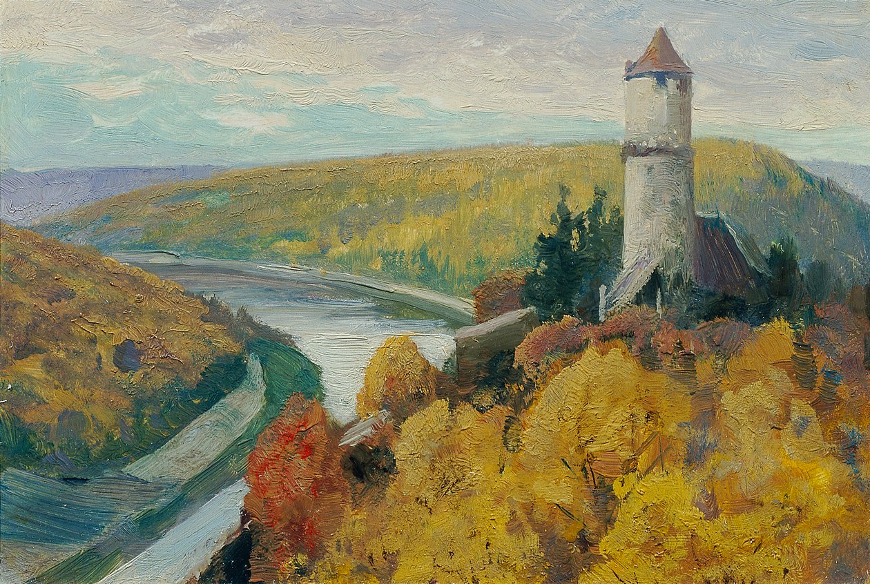 Vltava (salkusta "16 näkymää tšekkiläisistä maisemista "Česka Krajiná") tekijältä Ferdinand Engelmuller