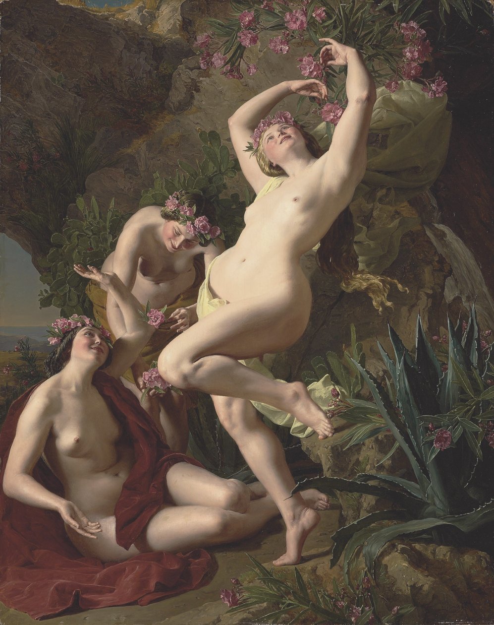 Saksan kieli: Die drei Nymphen des Homer Kolme ruusuilla koristeltua kaunotarta. tekijältä Ferdinand Georg Waldmuller