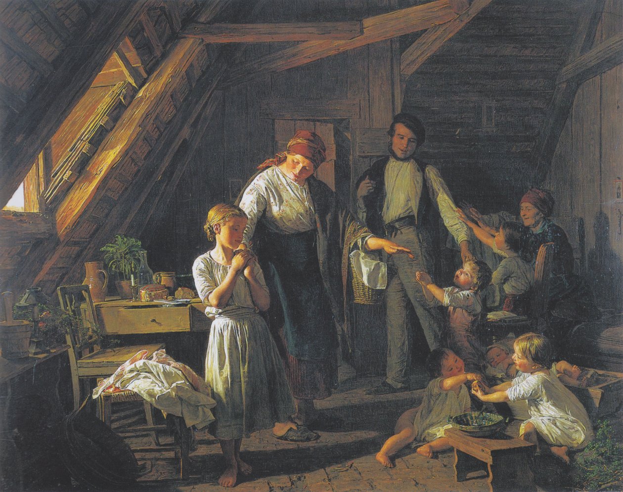 Vanhempien erottaminen - vanhin lapsi hoitaa veljiä ja sisaria vanhempien poissa ollessa. tekijältä Ferdinand Georg Waldmuller