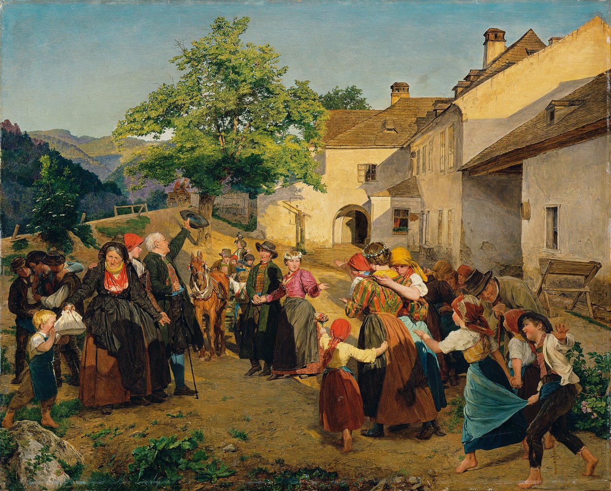 Morsiamen jäähyväiset vanhempiensa taloon - Höldrichsmühle tekijältä Ferdinand Georg Waldmuller