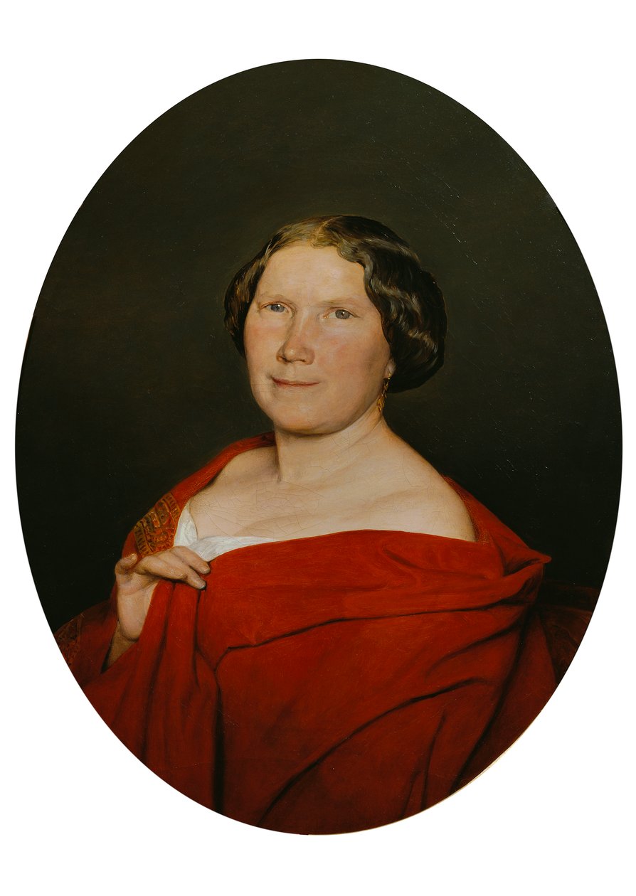Nainen, jolla on lohenvärinen viitta tekijältä Ferdinand Georg Waldmuller